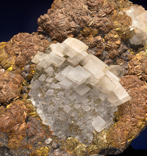 Calcite crystals with Pyrite on Marcasite clusters - Galena, Galena District, Jo Daviess County, Ill