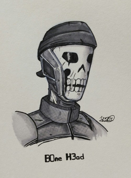 Inktober Drawlloween day 20. Theme: Skull. A simple sketch of B0ne H3ad Zer0. B0ne H3ad and Ech0loca