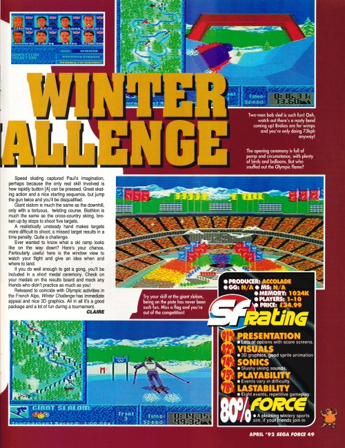 SEGA Force #4, April 92 - Review of ‘Winter Challenge’.