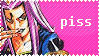 pink stamp of abbacchio from jojo's bizarre adventure. the text reads 'piss'.