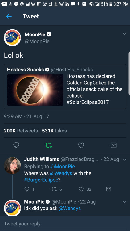 queen-of-dirt: girls-to-avoid:  helthehatter:  girls-to-avoid:   everyone always talks about the wendys twitter, but  let’s talk about moonpie’s twitter   Moon pie is so nice and responsible   He’s a very good boy  Ohhh my God  