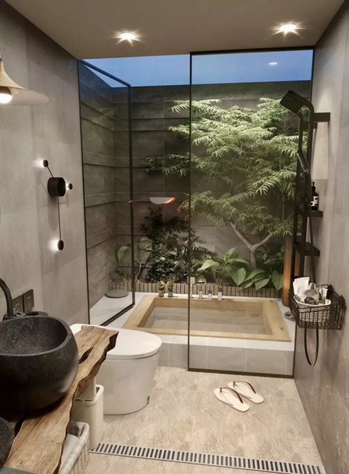 Natural Semi Outdoor Bathroom Decor