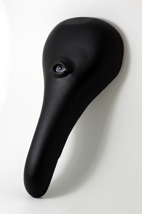 clemchen:  Pink Eye - Modified bike seat.  Acrylic, spray paint and epoxy.  Hot Art Wet City
