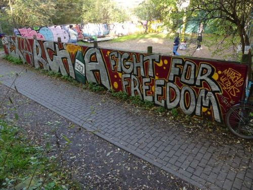 &ldquo;Defend Exarchia, Fight For Freedom&rdquo; Graffiti mural in Jena, East Germany, in solidarity