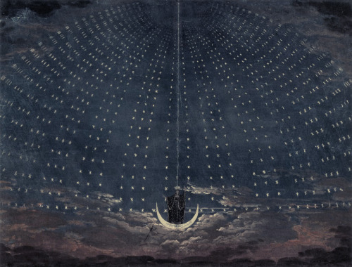  Iconic historical stage designs for The Queen of the Night sequence from Mozart’s “Magic Flute” - the first image by Karl Friedrich Schinkel in 1815, the second by Simon Quaglio in 1818 (x) 