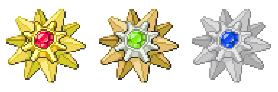 blackabsol:  Starmie Birthstones  January: Garnet in Black Gold  | February: Amethyst