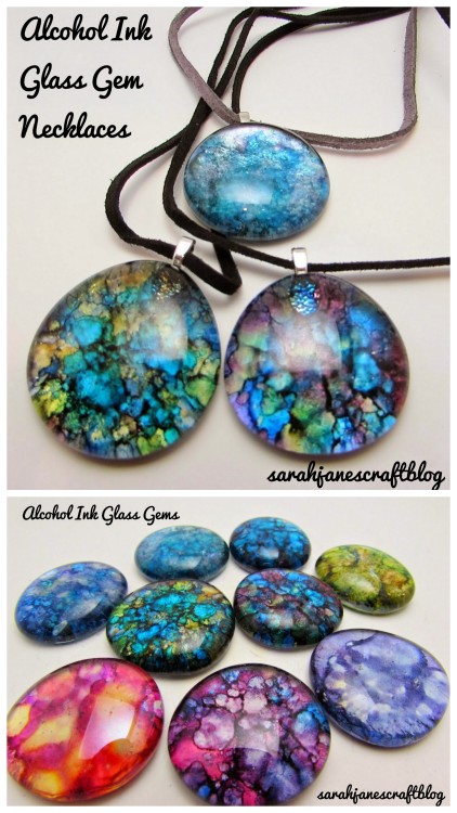 DIY Alcohol Ink Glass Gem NecklaceYou know those big bags of flat bottom glass gems at the Dollar St
