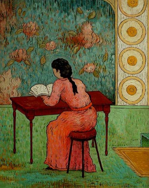 indigodreams:  lilacsinthedooryard:  Quiet Read  by a contemporary artist, chinoiserie painter, Mark Briscoe, born in 1964, from England.  
