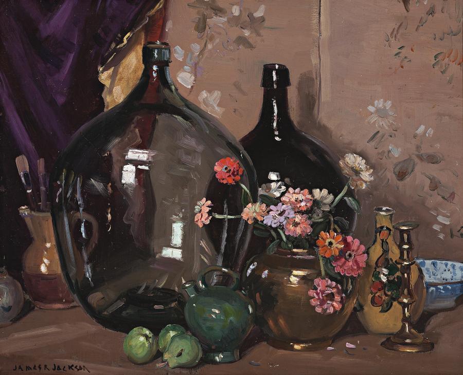 thunderstruck9:  James Jackson (Australian, 1882-1975), Still life with bottles,