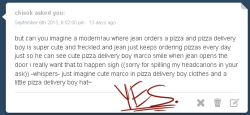 syderp:  .I got carried away SHINGEKI NO PIZZA AND THE ONLY THING THAT GETS CUT IN HALVES ARE PIZZA. ( And then the next day the delivery boy changes to Eren and he ignores jean’s sign and smacks the pizza into his face) 