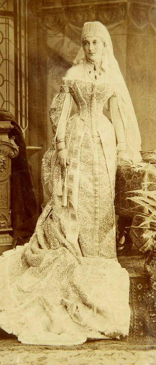 Countess Elena Grigorievna Stroganova in Russian court dress, c. 1870s