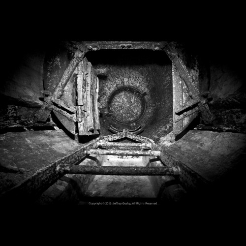 Ladder leading to a French machine gun position inside one of the WWI forts at Verdun