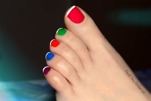 Skittles French pedicure detailed