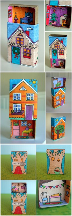 truebluemeandyou: DIY 4 Matchbook Houses  All of these Matchbook Houses have templates to Color Wint