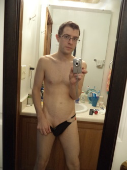 bikinithonglover:  Look closely. I’m being a bit of a tease. Gregg Homme thong. I think I will wear these in to work one day, just not to the gym ;)I am willing to sell any underwear I post on here. Prices start at about ฟ-25 each depending on shipping