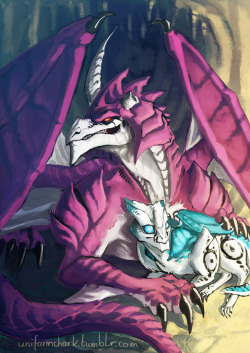 uniformshark:  By popular demand (not really I just like to draw dragons sometimes) more of this madness. OuO Scary Cyclonus adopted a tiny babu.   Must reblog again&hellip;!!!