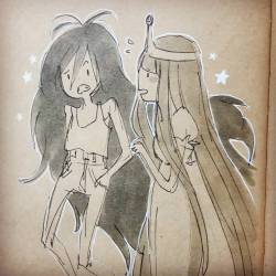 nagai13:  E aí gente?!  Por acaso vocês também curtem Adventure Time?? *-* queria muito ver esse especial da Marceline, mas só vi AT até a 4 temp acho… preciso por em dia!!! TAT  #adventuretime #marceline #princessbubblegum #sketch