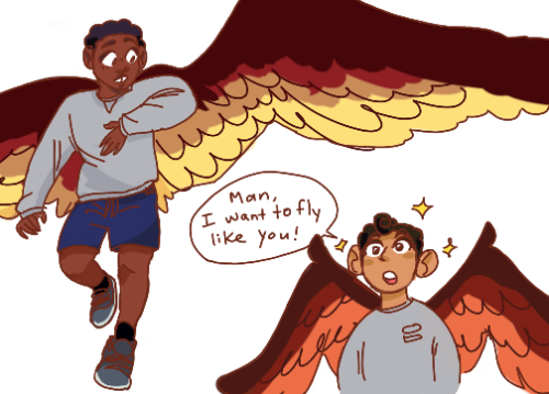 onesmolangel:sambucky teens in P.E./gym class and real wings sam wilson