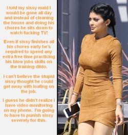 Kylie Jenner monitoring her sissy slave while out and about. 