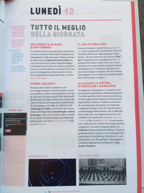 &ldquo;Clones Project&rdquo; is in the programme of Milano Film Festival and I will show it 