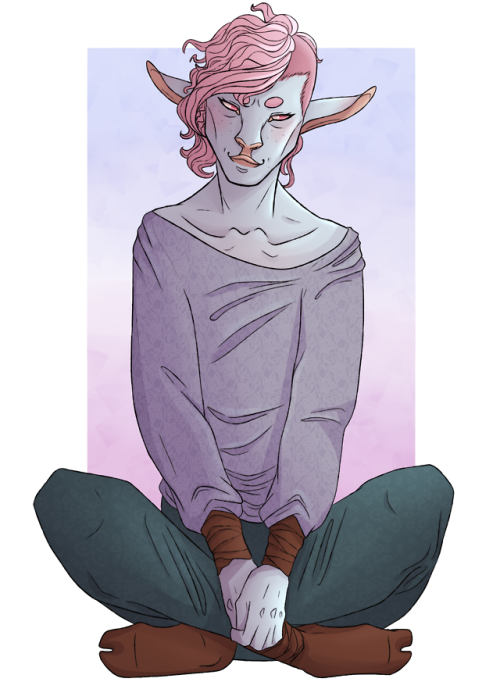 mollymeek: caduceus is best boy [image description: a drawing of Caduceus, sitting cross legged in f