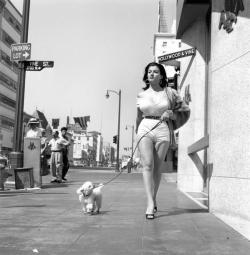 wolfenstain:  Joan Bradshaw turns heads on Hollywood Boulevard, 1957.
