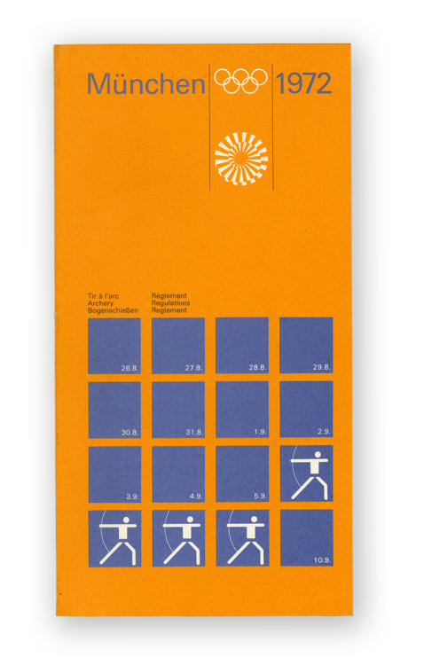 Otl Aicher, regulations booklets for each discipline, Munich 1972. Deutsches Sportmuseum