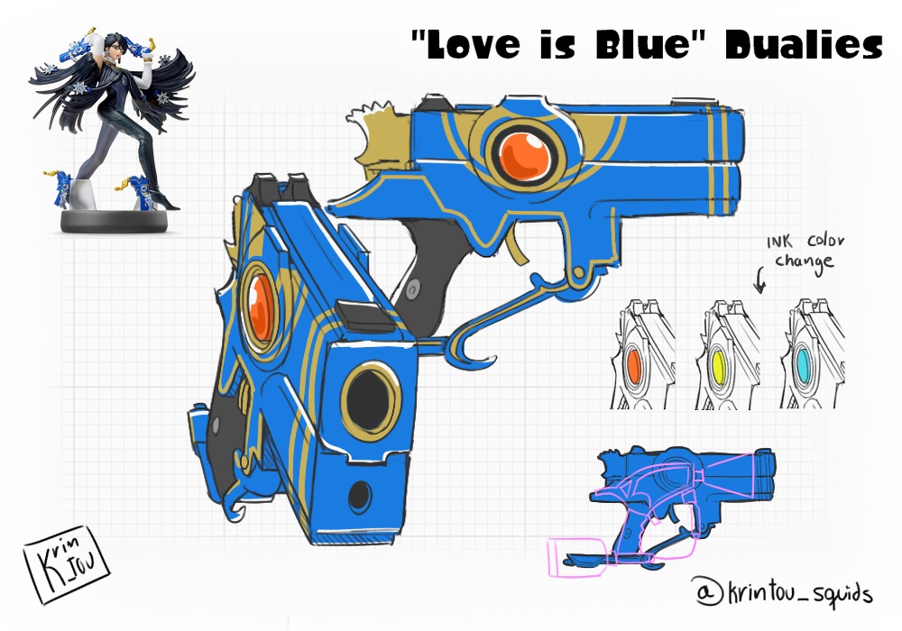 shoot-and-swim-ab:Amiibo + Weapon skins idea :^D Hope the names are fitting hehe