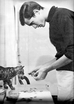 wehadfacesthen: Anthony Perkins and his kitty, 1958