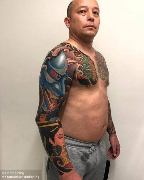 By Orient Ching, done in London. http://ttoo.co/p/36172 big;ching;facebook;hannya;japanese culture;mask;neo japanese;other;patriotic;sleeve;twitter