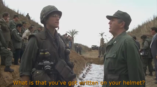 silviavega:The duality of man. The Jungian thing, sir.Full Metal Jacket - dir. Stanley Kubrick - 198