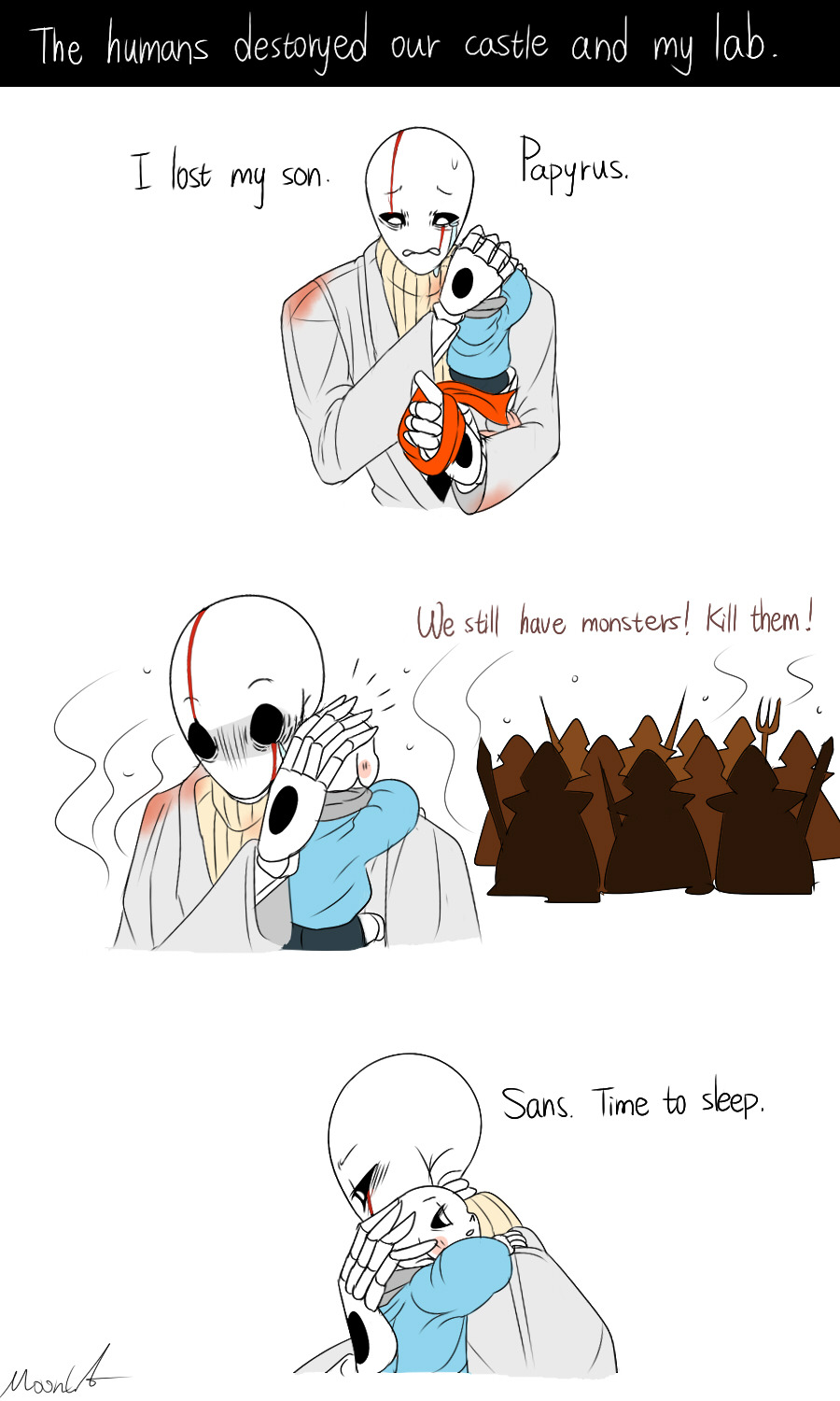 mooncatyao:  [Royal scientist-4] Grillby &amp; little SansAbout the war story