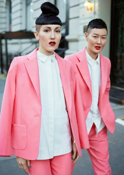 and-other-stories:  A love story with Michelle Harper and Jenny Shimiziu, featuring looks filled with stripes, houndstooth patterns, pinks and greens, demonstrating that personal style is all in the details – the way a blazer is worn, pumps versus flats,