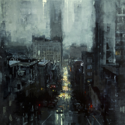 culturenlifestyle:Urban Cityscapes Blanketed In Light And Darkness As Oil Paintings Artist Jeremy Ma