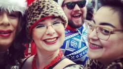 Best santacon #photobomb! @mz_annelise &amp; Mistress B with #uglysweater mystery guy! #santarchy #santacon #santaconsanfrancisco #femdom #mistress #aliceinbondageland #sissy #crossdresser #crossdressing #feminization #transvestite #sissification #drag