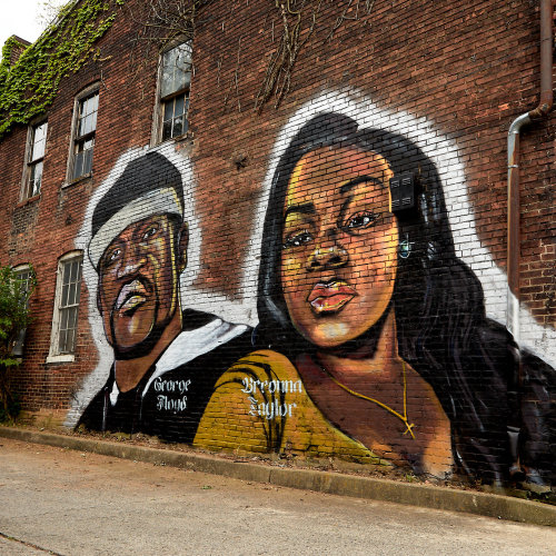 Huge mural of George Floyd & Breonna Taylor in Louisville, Kentucky. George Floyd was a 46-year-