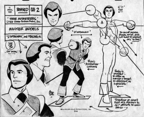 Alex Toth model sheets for the 1968 Hanna-Barbera cartoon, THE THREE MUSKETEERS.