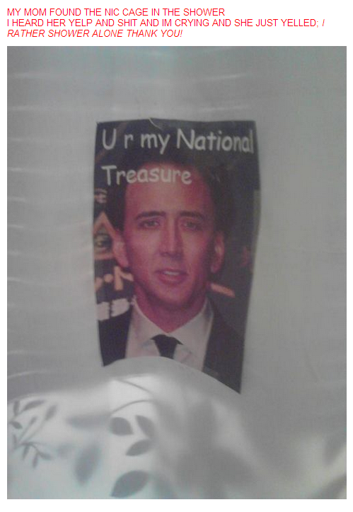 candyredterezii:  thelandofscorchedearthandsteel:  candyredterezii:  remember that one time I hid Nic Cage all over my house at four in the morning and my parents kept finding them all over for like a week  dani it has made it full circle to my dash 