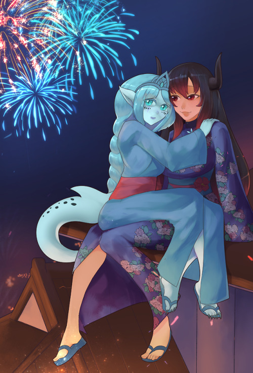 Watching FireworksCommission for zeo521Characters: Zoey and Chariz belongs to Zeo and Nappo