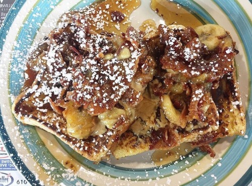 French Toast with honey glaze, bacon, bananas, & peanut butter | Market Street Grill, West Chest