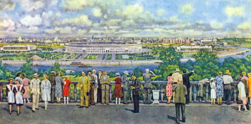 Moscow. View of the Lenin Stadium in Luzhniki, 1956, Konstantin Yuon