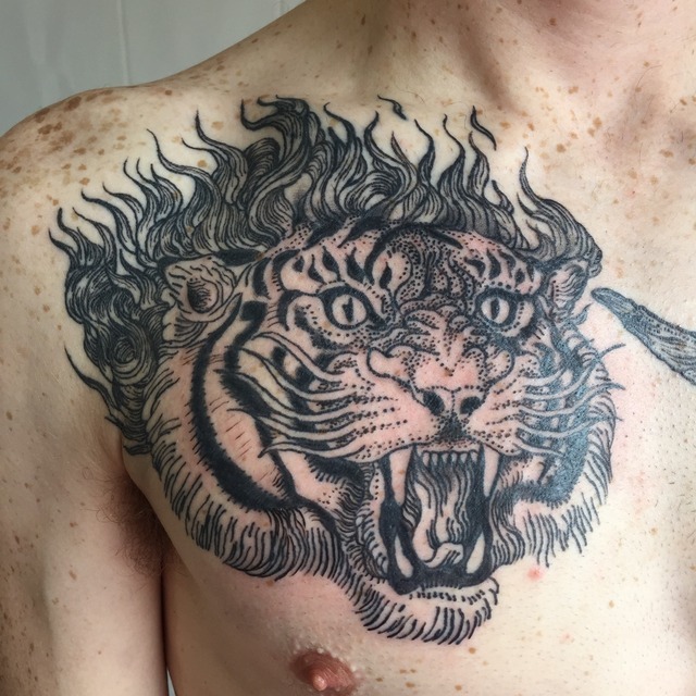 Tattoo uploaded by Pete Bienge • Tiger chest • Tattoodo