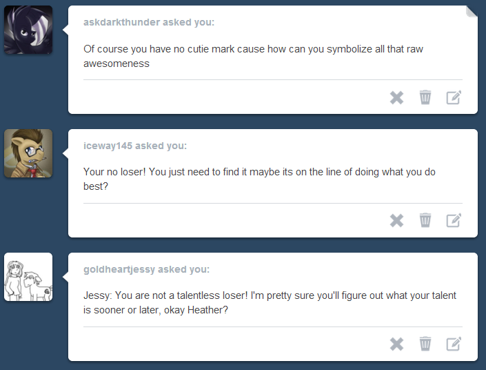 nopony-ask-mclovin:  ask-heathersweetfeathers:  I guess im fine without a cutiemark
