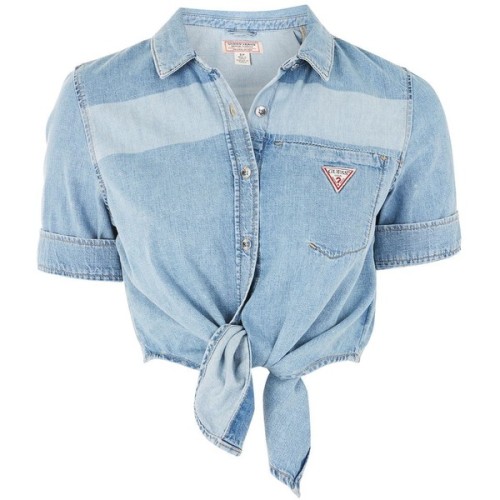 Tie Front Denim Shirt by Guess Originals ❤ liked on Polyvore (see more guess tops)