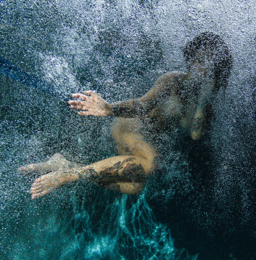 “Inked Mermaid in Bubbles1″Cara Mia underwater in Palos Verdes, CA.  May 2014