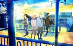 artbooksnat:  Beyond the Boundary (境界の彼方 I’LL BE HERE)The latest key visual for the movie features Mitsuki Nase, Mirai Kuriyama, Akihito Kanbara, and Hiroomi Nase all looking just a bit more grown up. The official site also updated with new