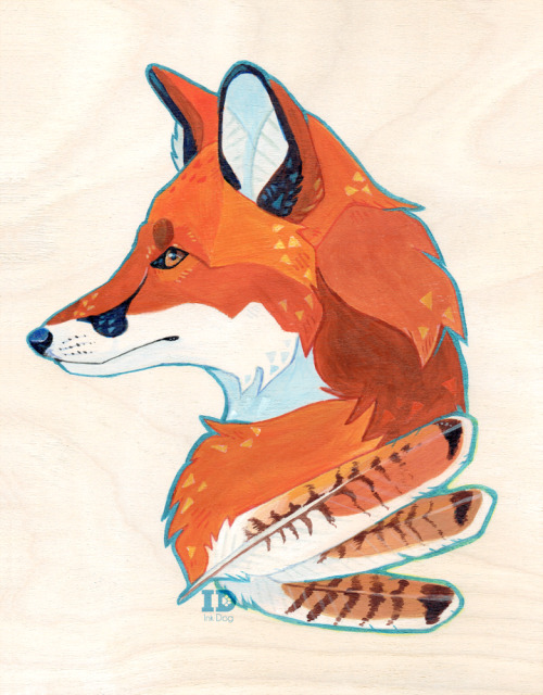 “Littlefox.”Memorial piece for a friend.Acrylics and iridescent medium on 8x10″ wo