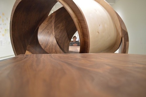 asylum-art:  Wooden Tangled TableArtist Michael Beitz,  known for his impressive benches and tables, just released a new  furniture : the table “Not Now”. The heart of this sculptural table is  tangled like a big knot to avoid any conversation with