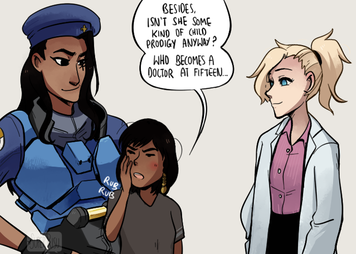 superrisu:  Some Amari cuteness with 12 year old Pharah and 17 year old Mercy~ 