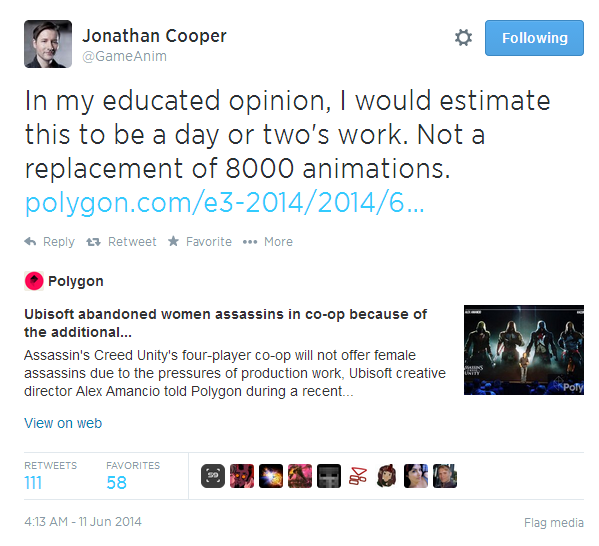 briangefrich:  Jonathan Cooper was the Animation Director on Assassin’s Creed 3.